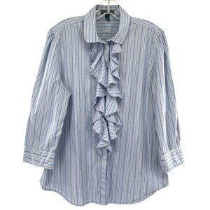Lauren Ralph Lauren Women's Ruffle Front Button Up Shirt Cotton XL